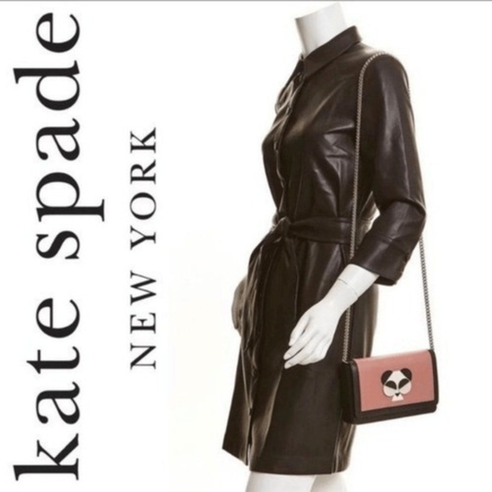 Kate Spade Gentle Panda Crossbody‎ Leather Wallet Bag, Pink/Black, NWT - Picture 8 of 16